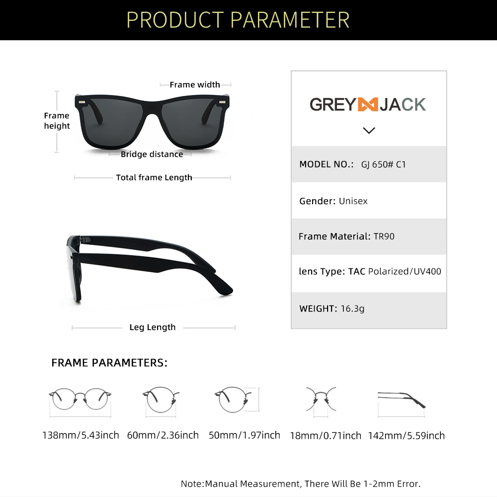 GREY JACK One Piece Retro TR90 Frame Polarized Sunglasses 1918