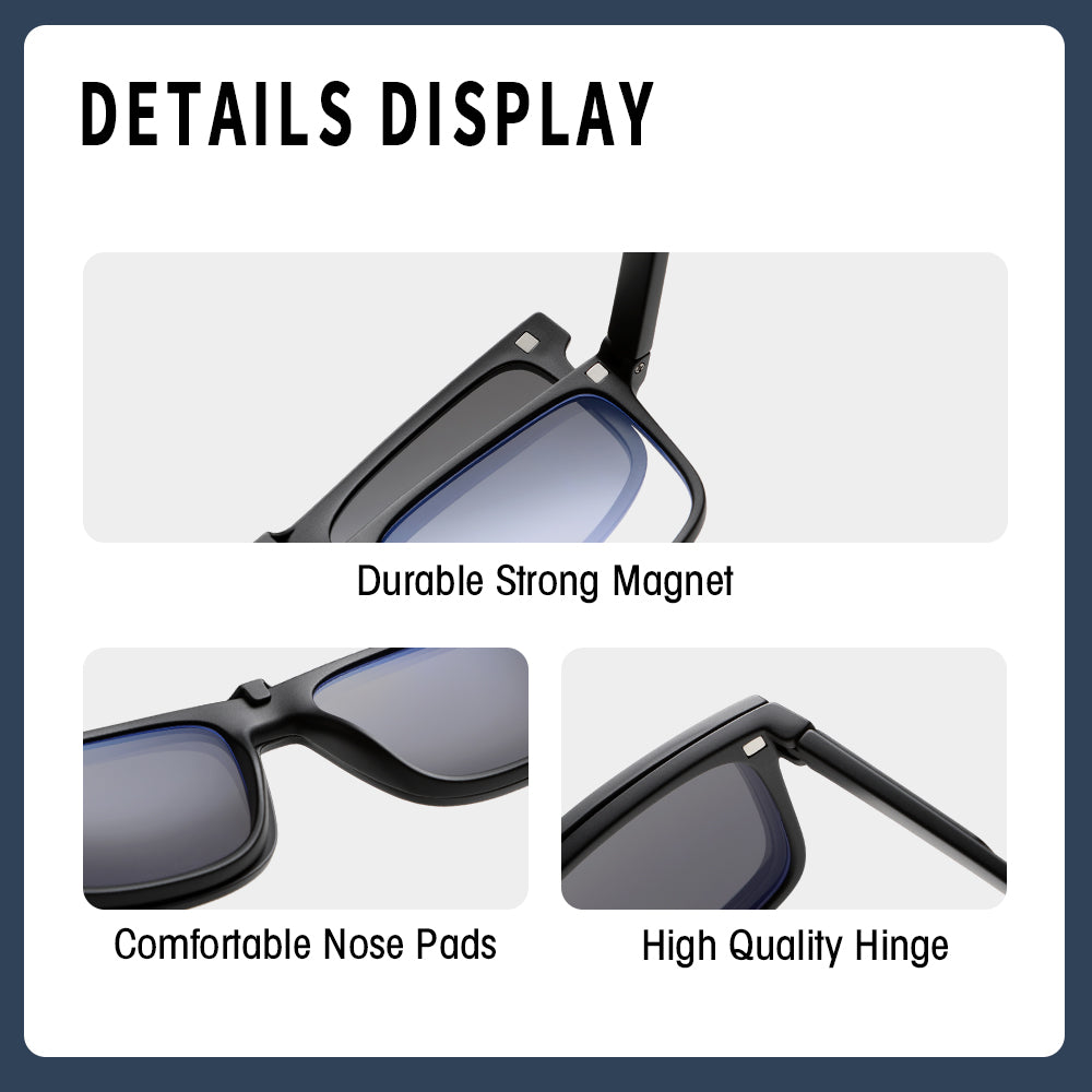 3 in 1 Magnetic Clip On Sunglasses for Men Women