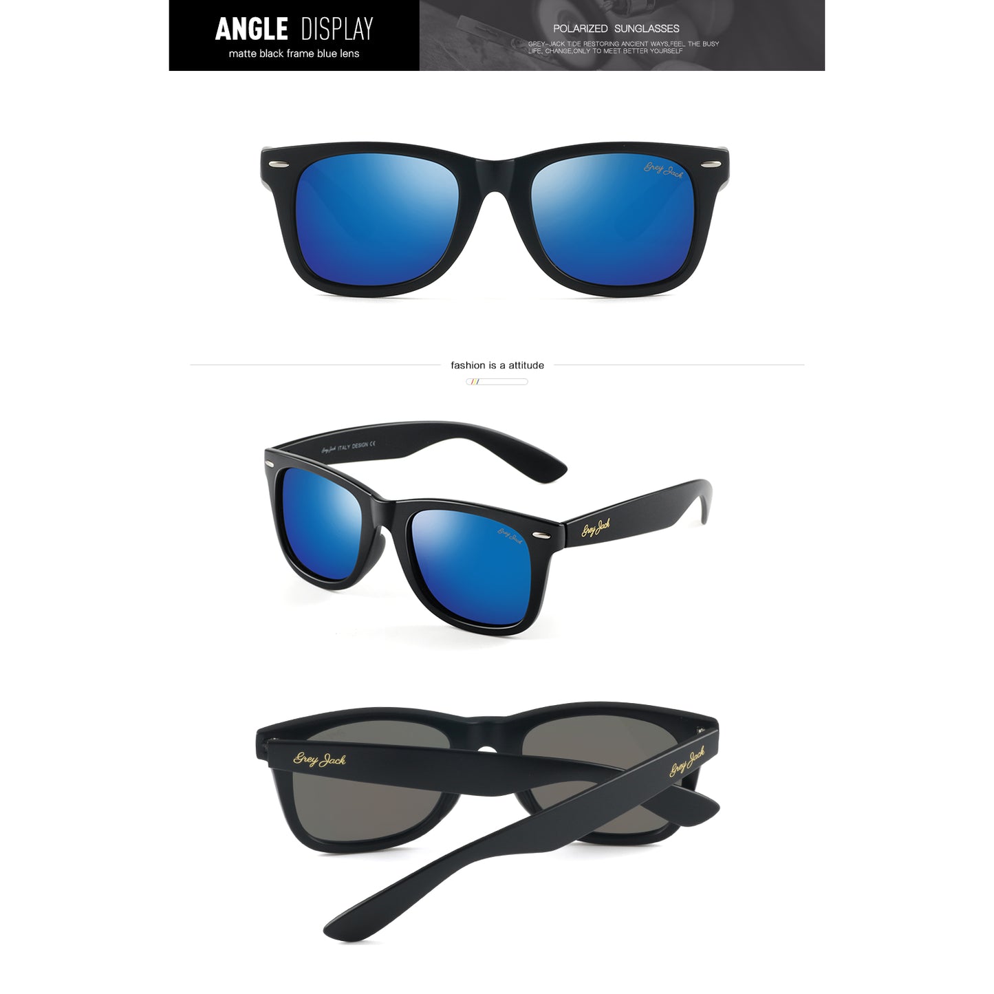 Matte Black Frame Blue Lens