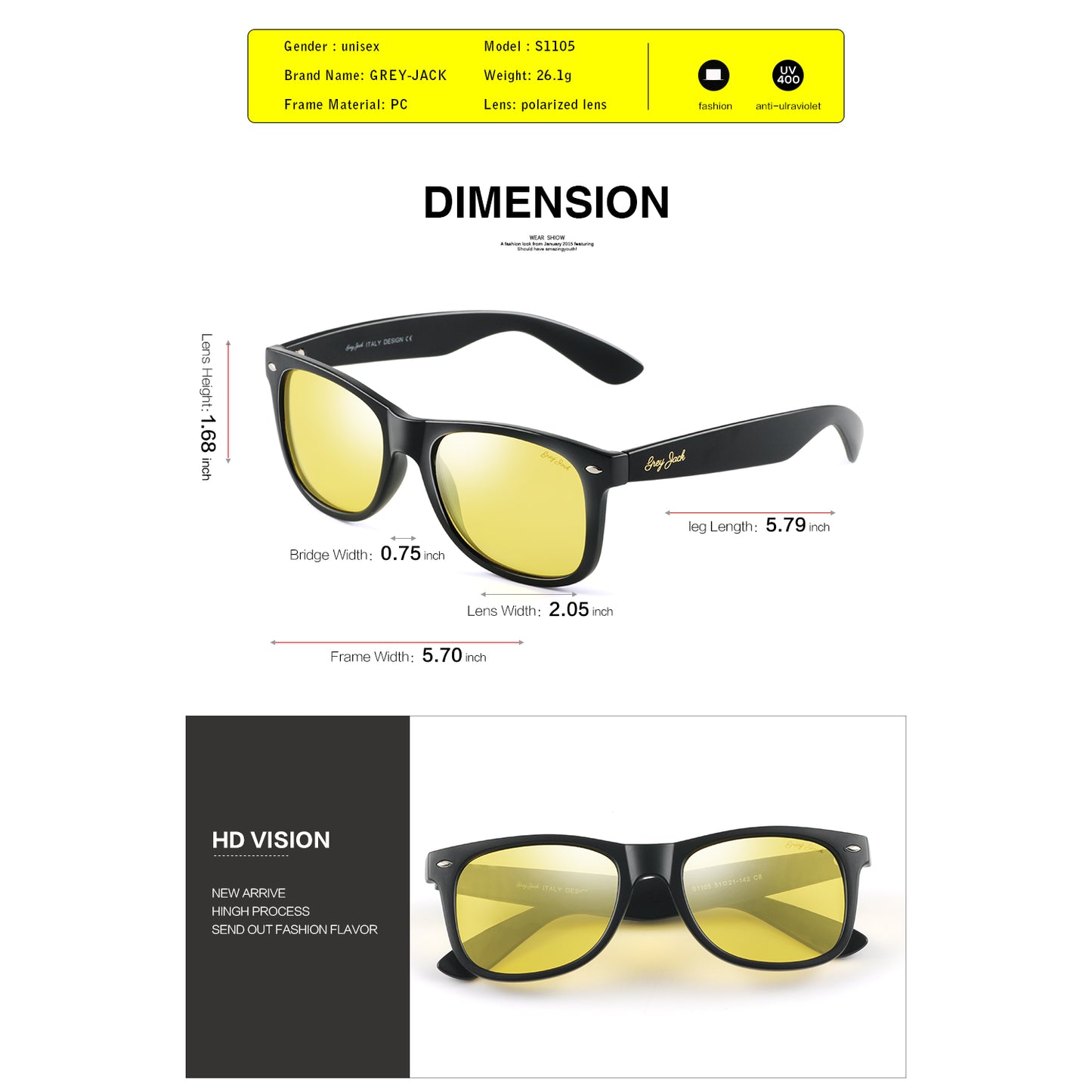 Shine Black Frame Yellow Lens