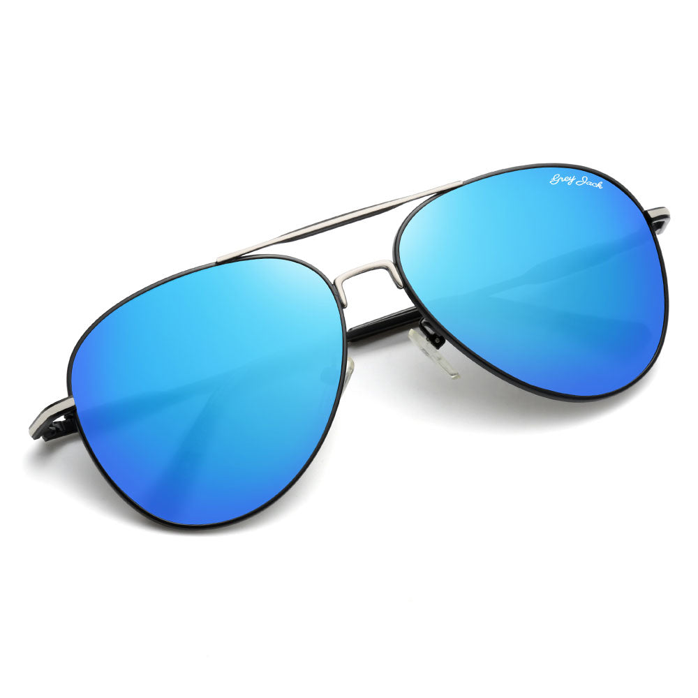 Silver Black Frame Sky Blue Lens