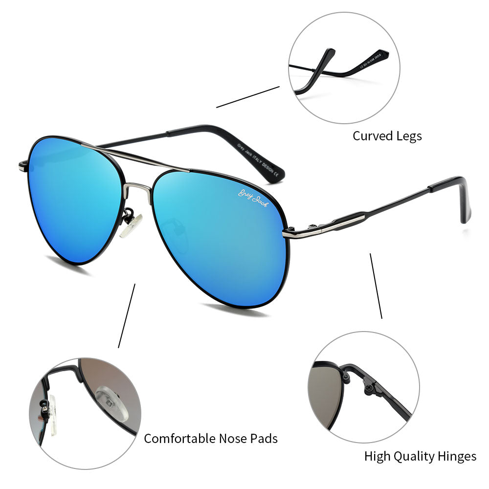 Silver Black Frame Sky Blue Lens