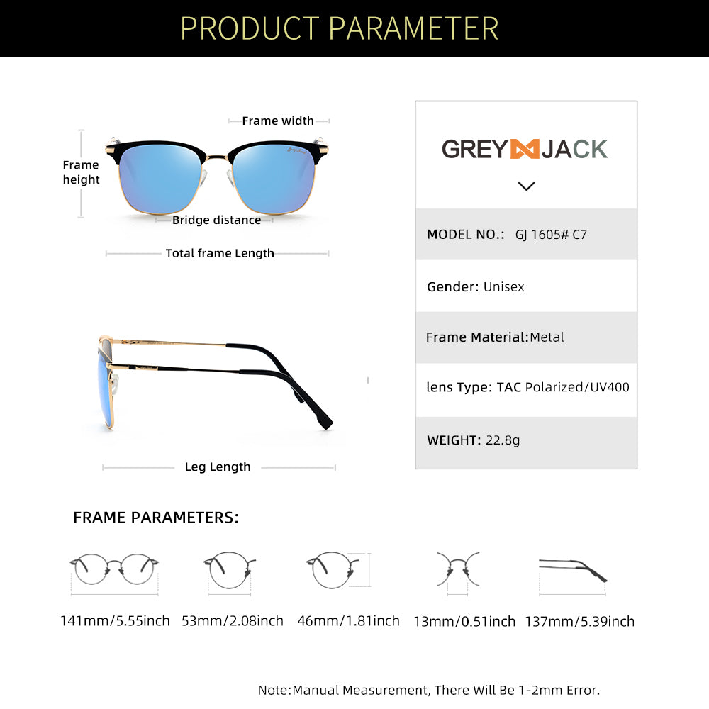 Gold Black Frame Sky Blue Lens