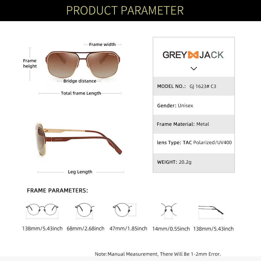 Tredy Rectangle Pilot Sunglasses Metal Polarized Sunglasses 1623