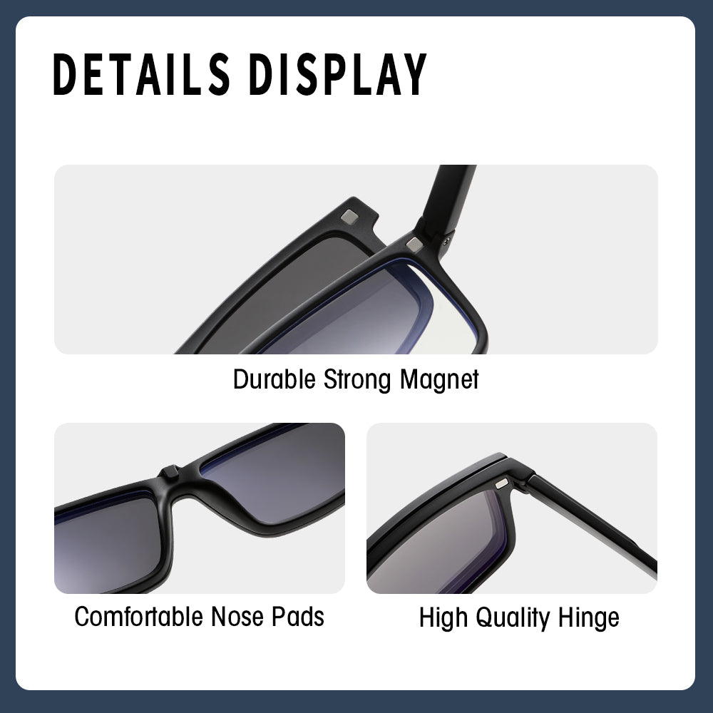 Fashion Rectangle Magnetic Clip On Glasses for Men Women