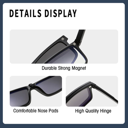 Fashion Rectangle Magnetic Clip On Glasses for Men Women