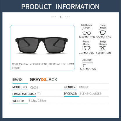 Fashion Rectangle Magnetic Clip On Glasses for Men Women