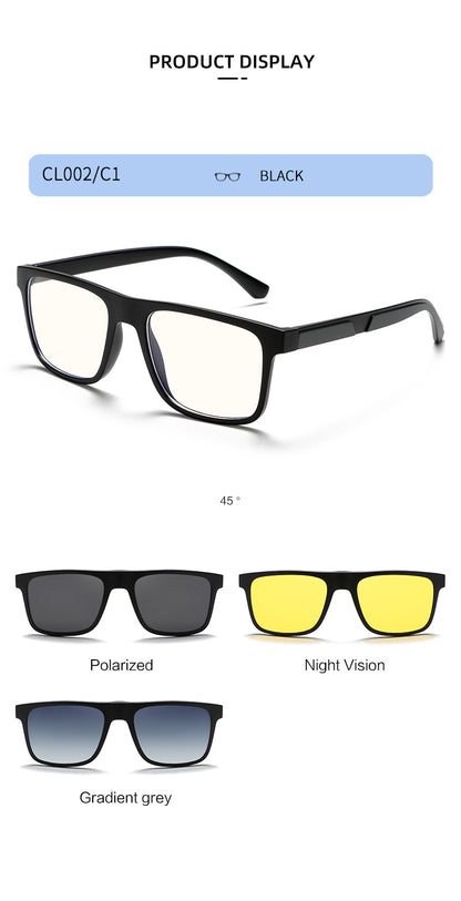 3 in 1 Magnetic Clip On  Sunglasses for Men Women