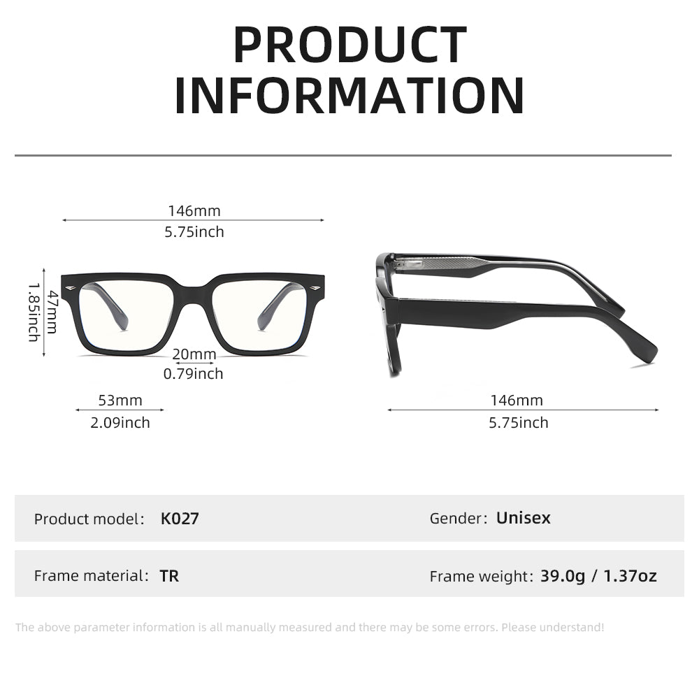 High-End Vinatge Square Anti Blue Glasses with Spring Legs K027