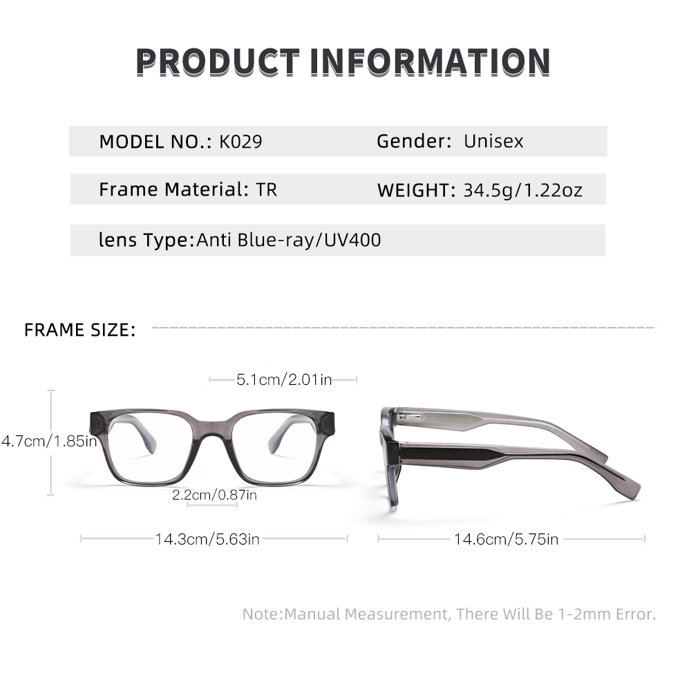 Retro High Quality Branded Designed Square Anti-Blue Light Glasses K029