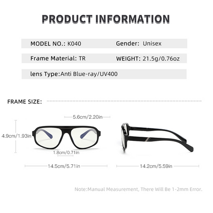 Retro Minimlist Black Eyeglasses For Computer Gaming TV Mobile Phone K040