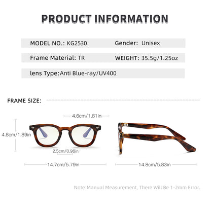 Vintage Branded Designed Large Square Fashion Anti-Blue Light Glasses KG2530OP