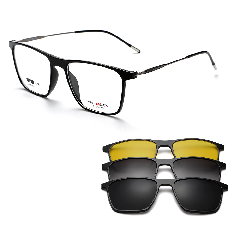 Designer glasses with clip on sunglasses on sale