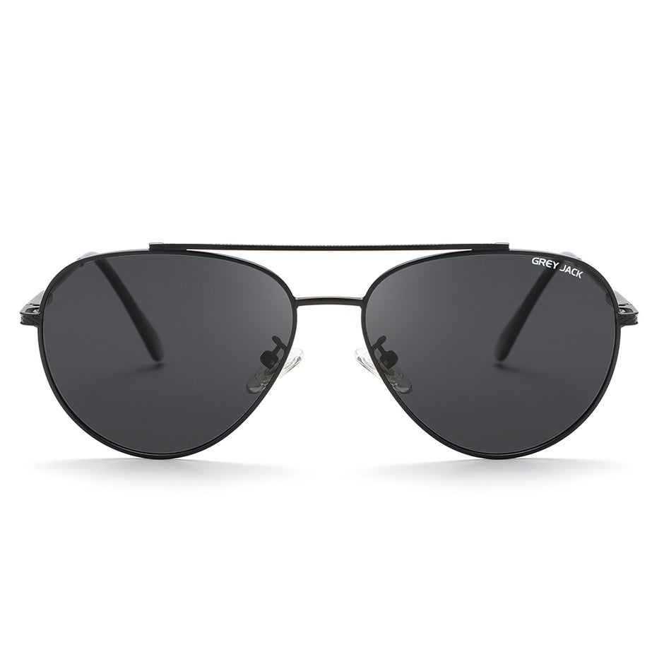 JACK MARC Men's Square Pilot Sunglasses - Stylish Black & Gold