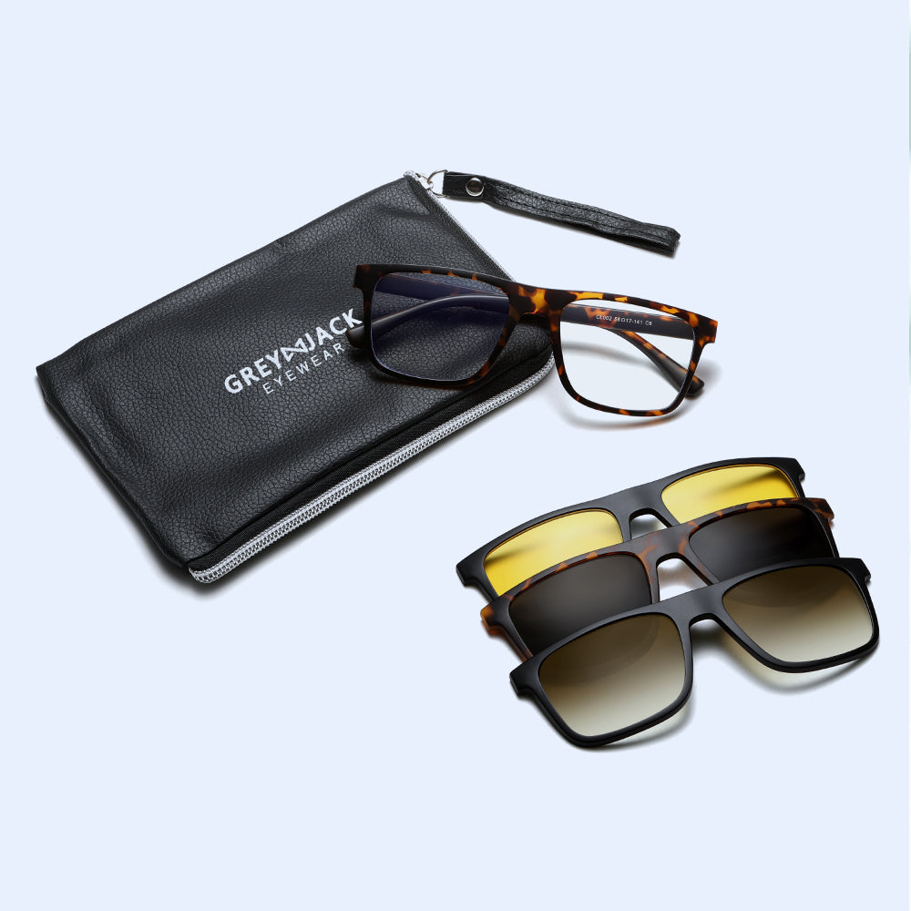 3 in 1 Magnetic Clip On  Sunglasses for Men Women