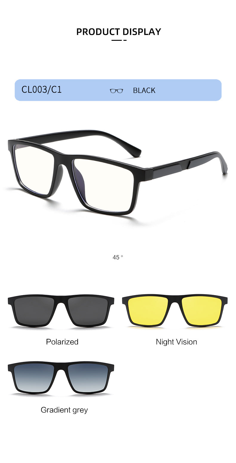 Fashion Rectangle Magnetic Clip On Glasses for Men Women