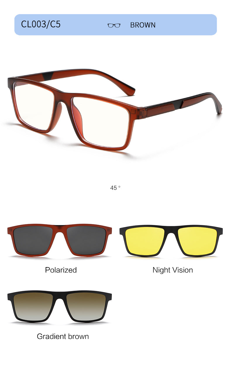 Fashion Rectangle Magnetic Clip On Glasses for Men Women