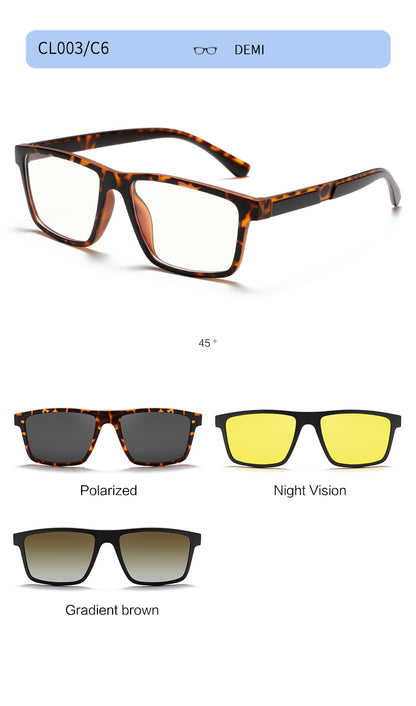 Fashion Rectangle Magnetic Clip On Glasses for Men Women